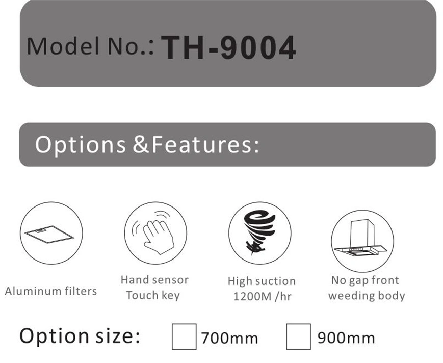 Küchen-ausgeglichene Glasdunstabzugshaube Th-9004 der großen Saugoberseite-hohen Qualität