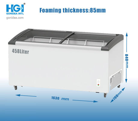 Speicher-Eiscreme-tiefer Kasten-Gefrierschrank 458 Liter gebogenen Glasgefrierschrank schiebend